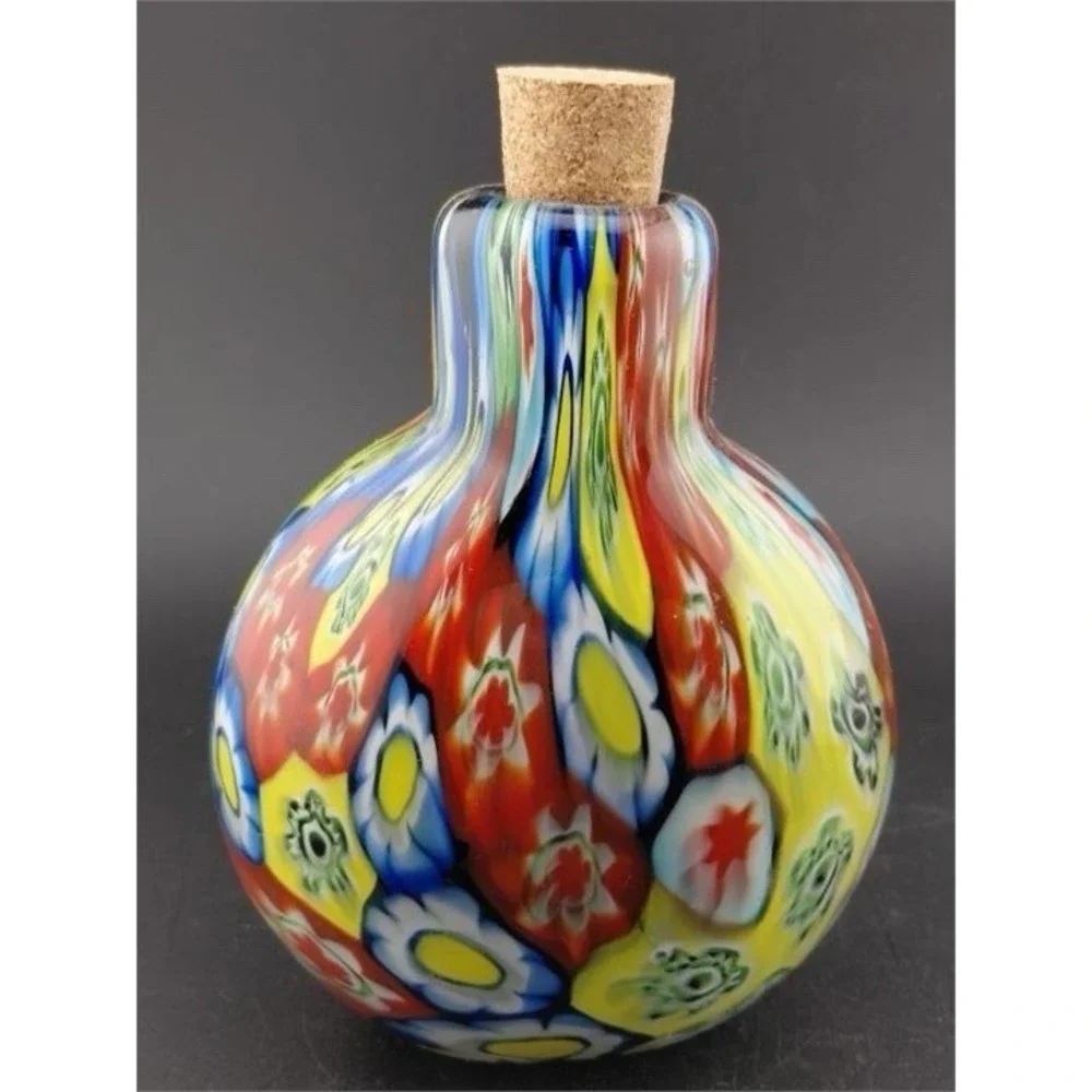 Murano Millefiori‎ Art Vase/Perfume Bottle Teardrop Red Green Yellow Blue Floral